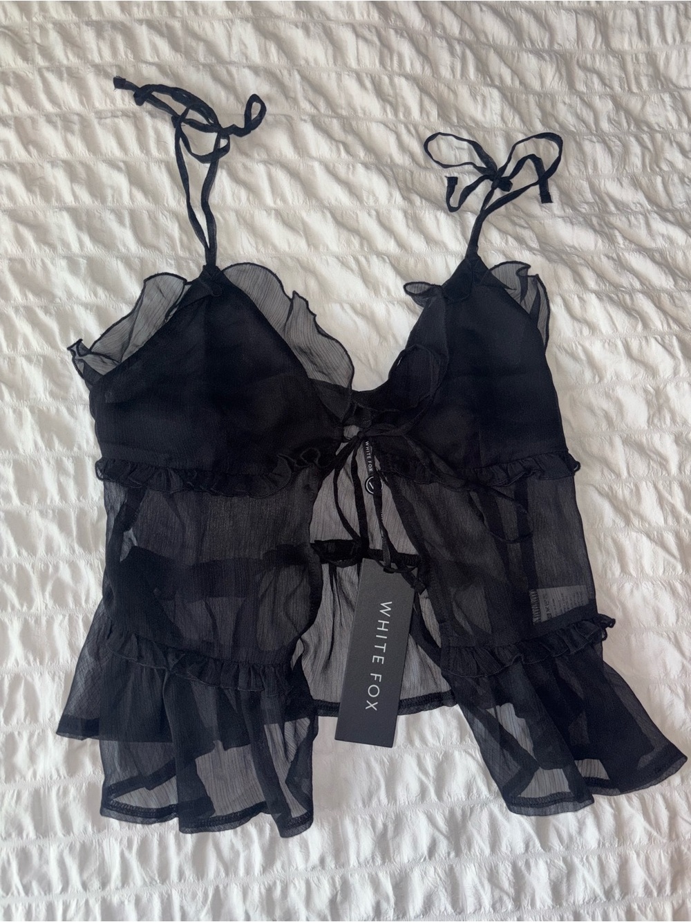 NWT White Fox Sheer Ruffle Black Cami Top